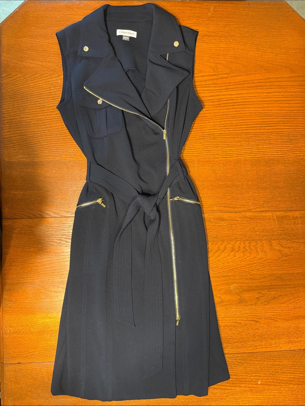 Calvin Klein Black Sleeveless Midi Dress with Gold Zippers